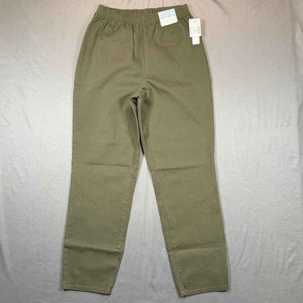 Liz & Me CL3001‎ Womens 14W Olive Green Stretch Elastic Waist Pants Casual Work
